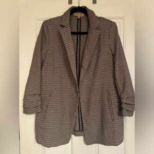 PHILOSOPHY Brown Plaid Scrunch Sleeve Blazer Womens Size L